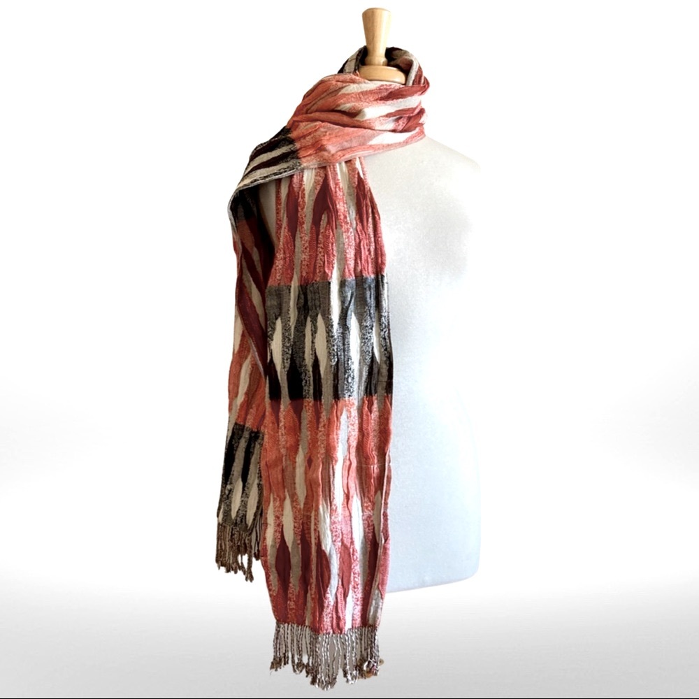 Bebe Scarf Soft Rayon in Beautiful Color Palette of Brown, Persimmon, & Natural